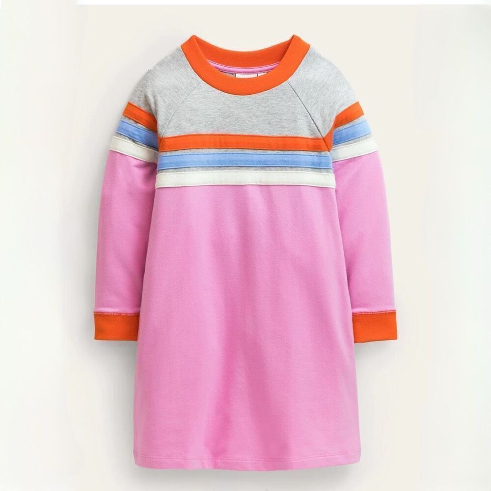Mini Boden Girls Sporty Raglan Dress Pink Stripe 4-5 Pockets NEW